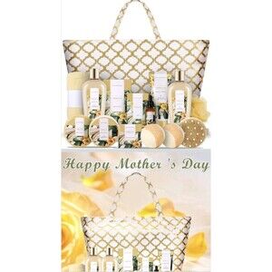 Spa Luxetique Gift Basket for Women 15 Pcs Vanilla Spa Gifts White & Gold